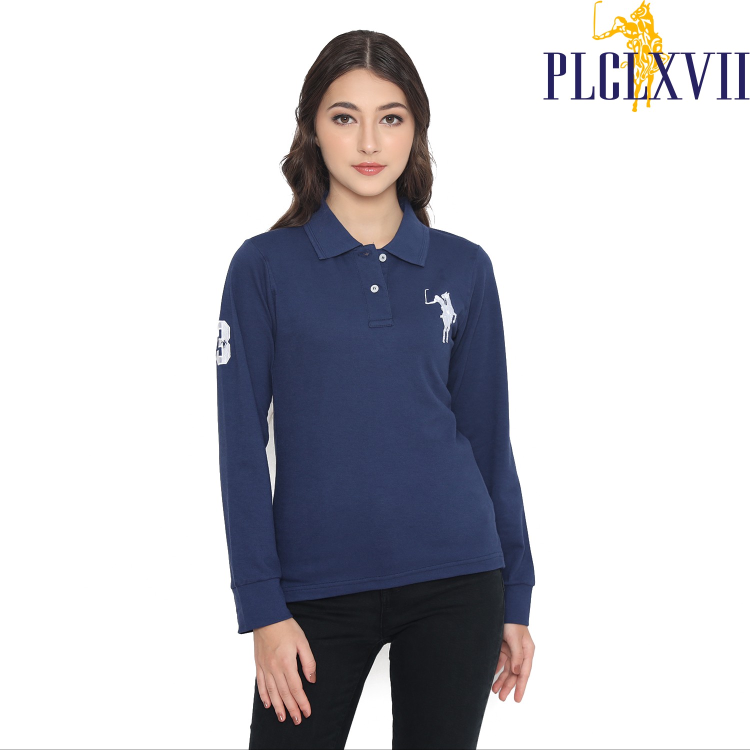 PLCLXVII - Polo Shirt Wanita - Polo Shirt Lengan Panjang Logo Besar 5006 Kaos Polos