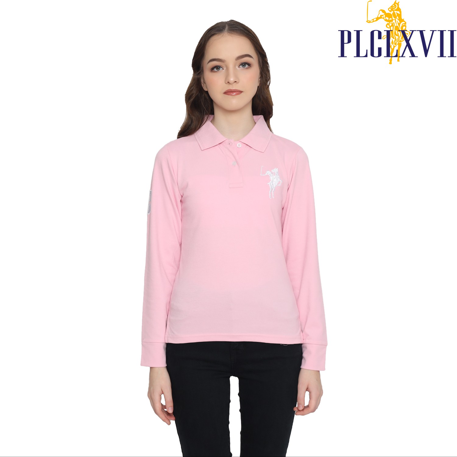 PLCLXVII - Polo Shirt Wanita - Polo Shirt Lengan Panjang Logo Besar 5006 Kaos Polos