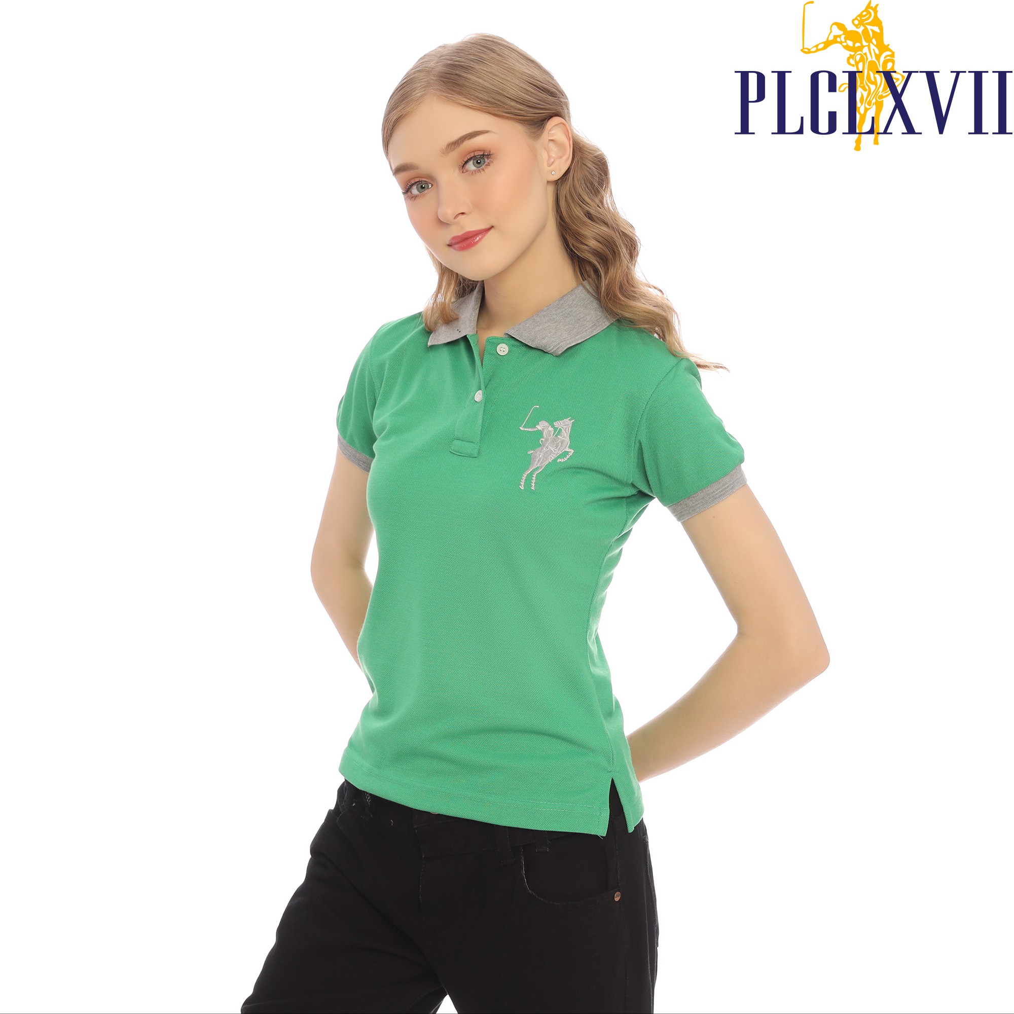 PLCLXVII - Polo Shirt Wanita - Kerah Warna Logo Besar 5102