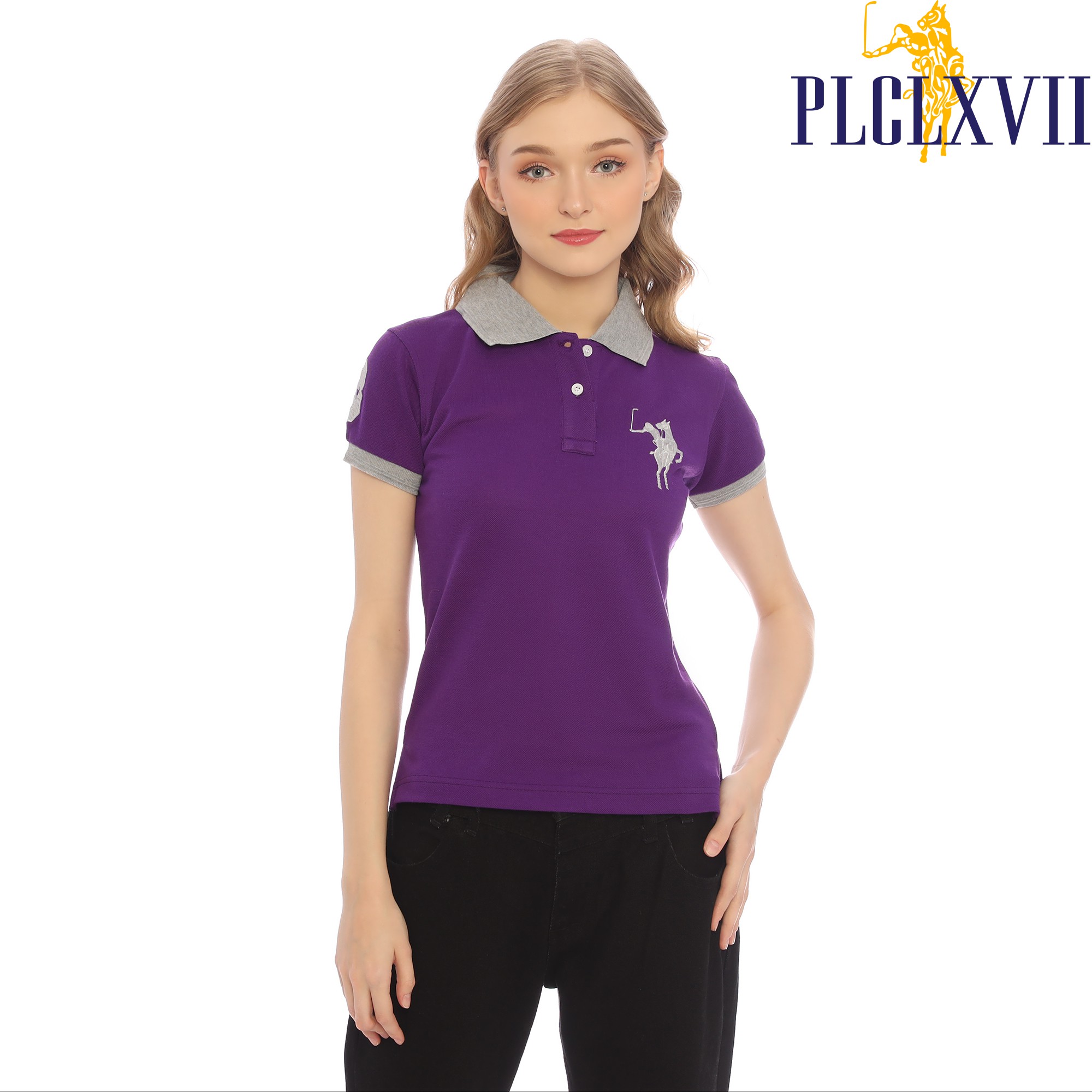 PLCLXVII - Polo Shirt Wanita - Kerah Warna Logo Besar 5102