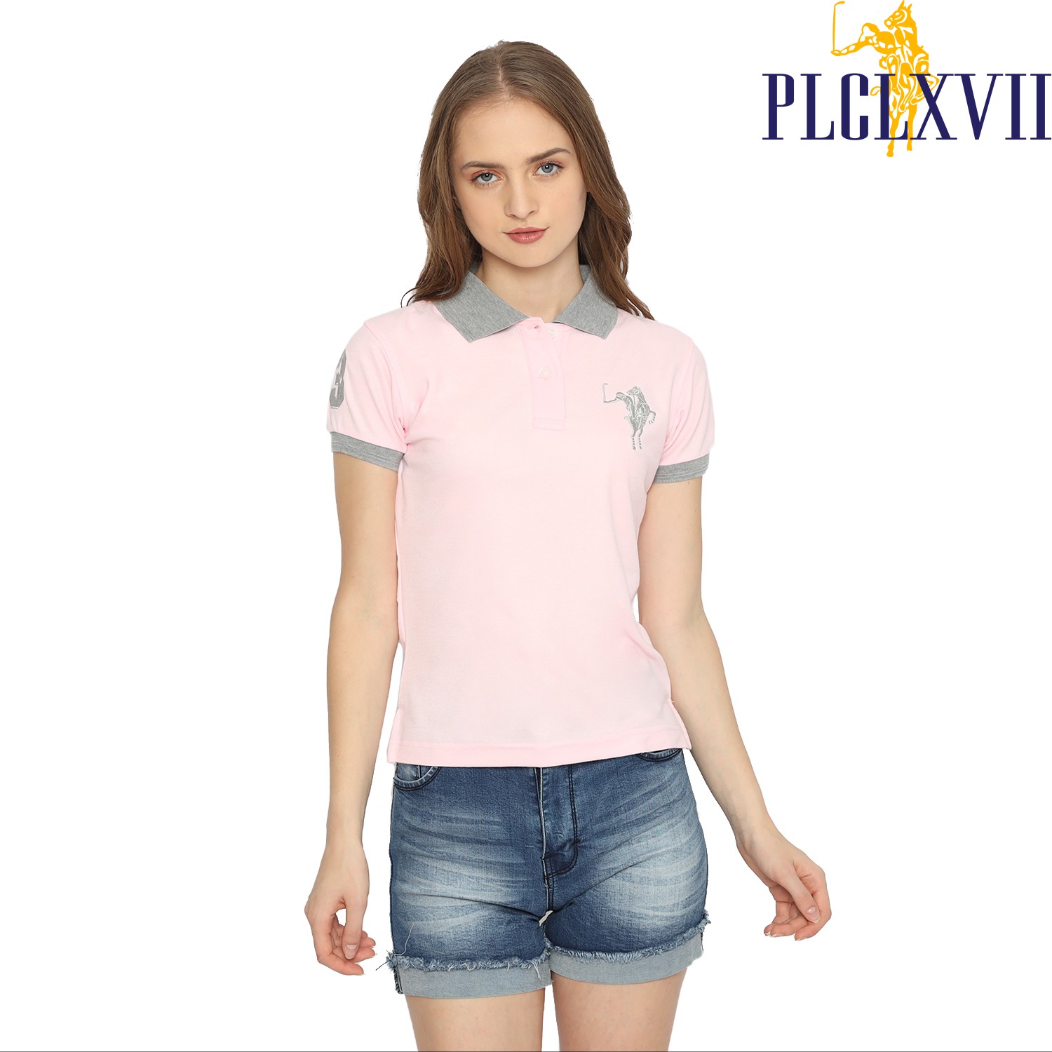 PLCLXVII - Polo Shirt Wanita - Kerah Warna Logo Besar 5102