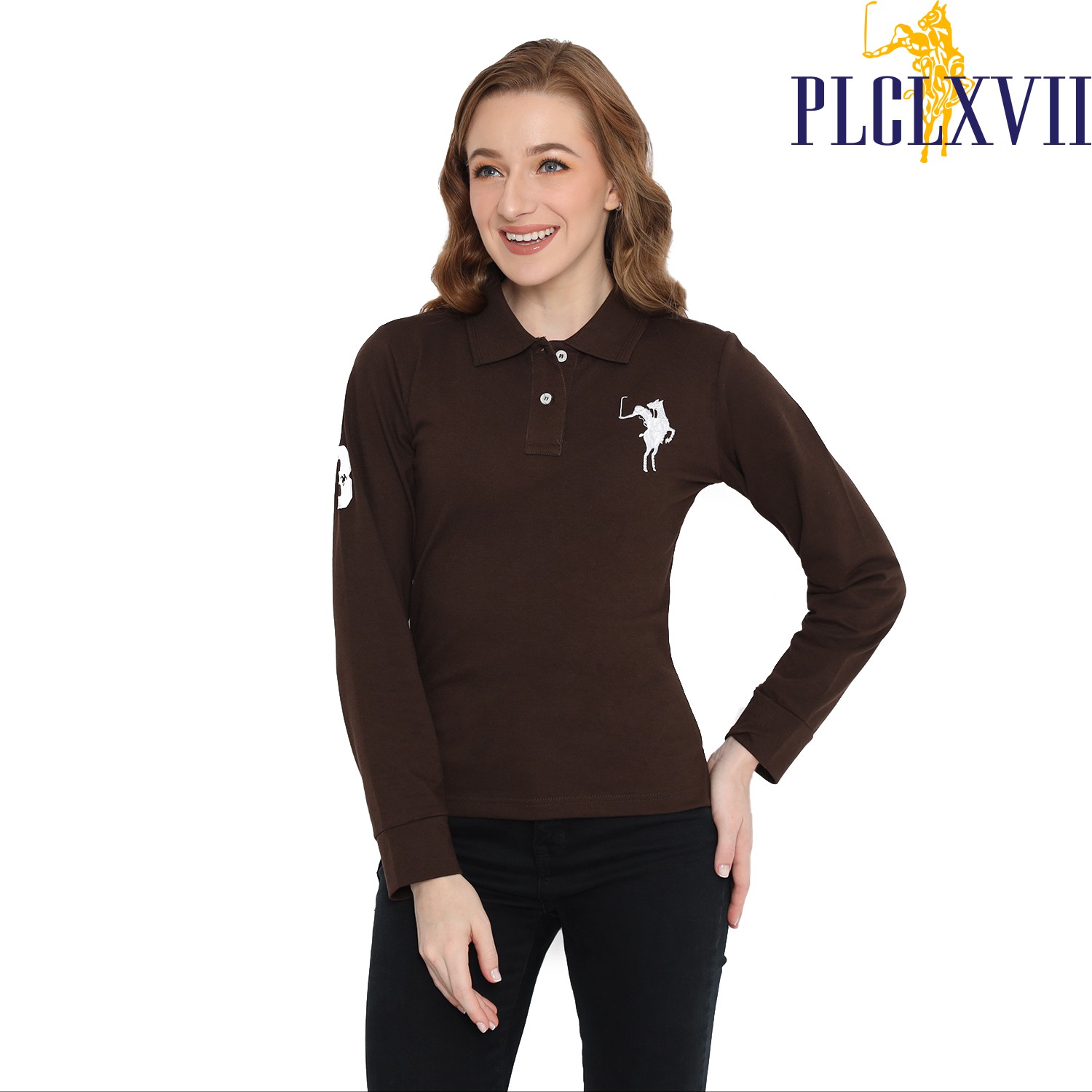 PLCLXVII - Polo Shirt Wanita - Polo Shirt Lengan Panjang Logo Besar 5006 Kaos Polos