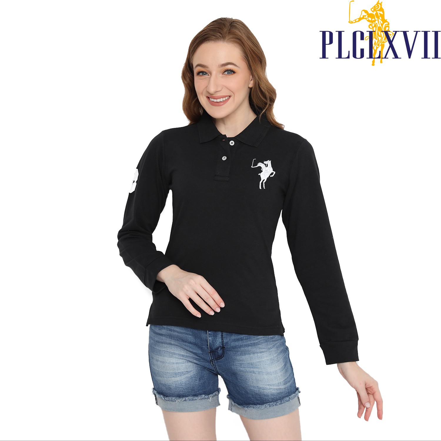 PLCLXVII - Polo Shirt Wanita - Polo Shirt Lengan Panjang Logo Besar 5006 Kaos Polos