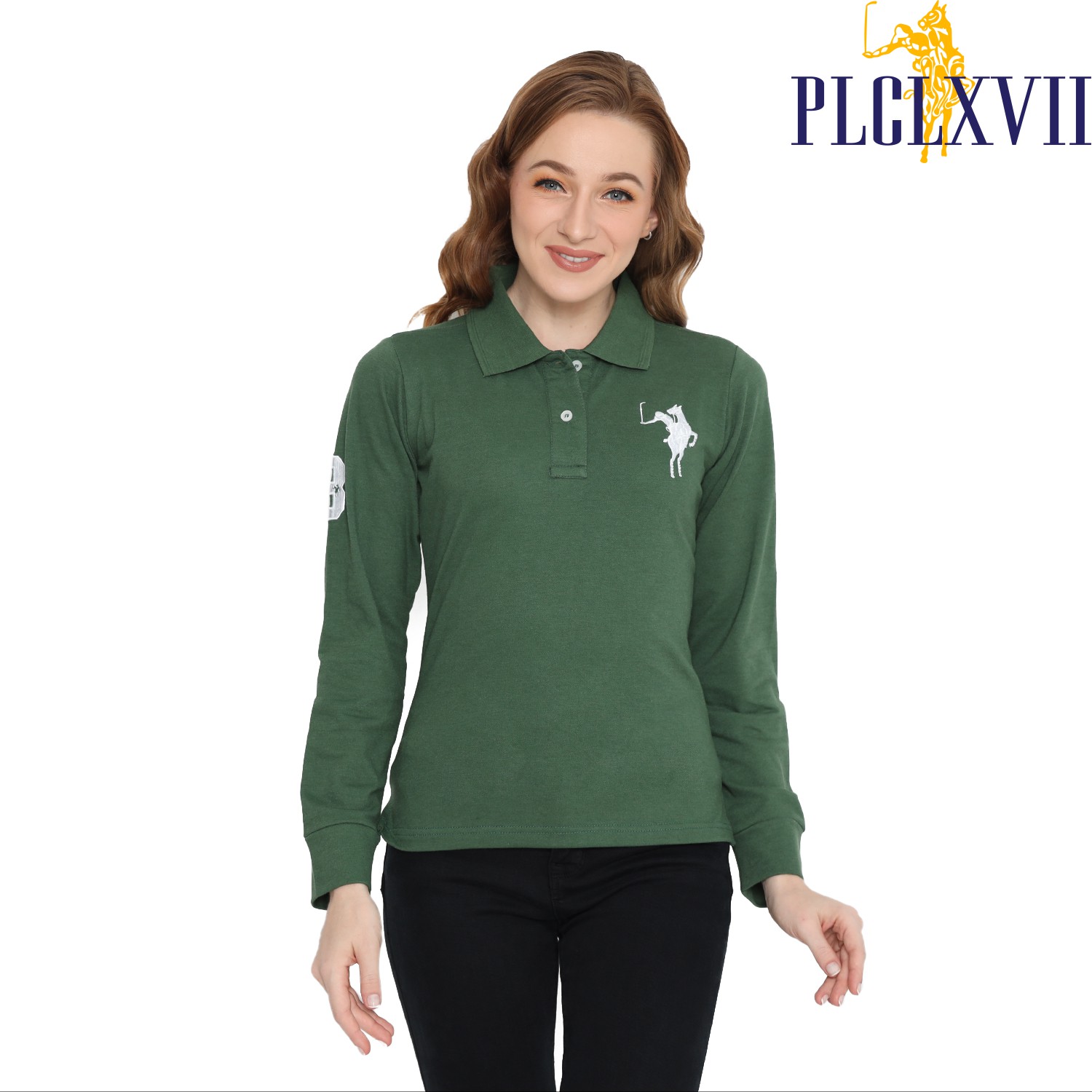 PLCLXVII - Polo Shirt Wanita - Polo Shirt Lengan Panjang Logo Besar 5006 Kaos Polos