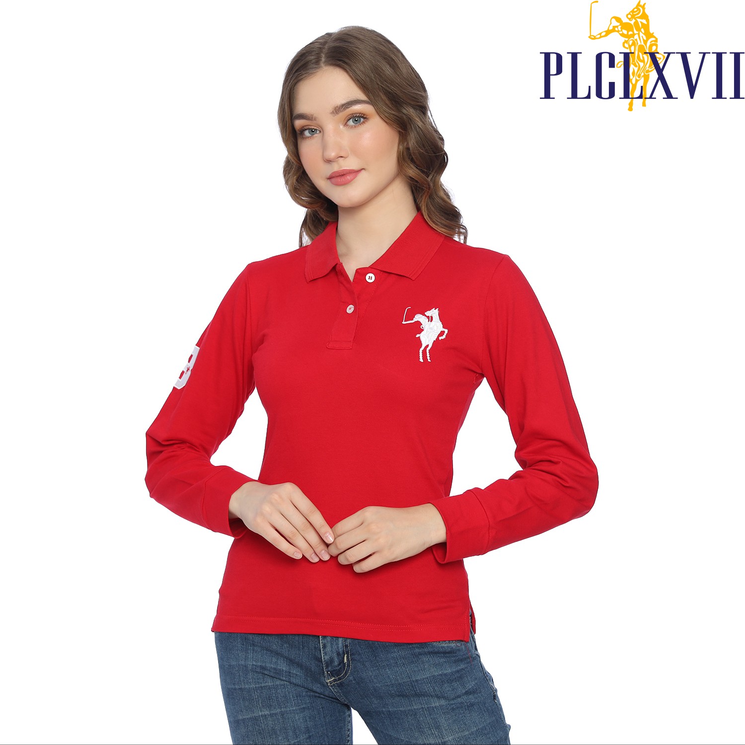 PLCLXVII - Polo Shirt Wanita - Polo Shirt Lengan Panjang Logo Besar 5006 Kaos Polos