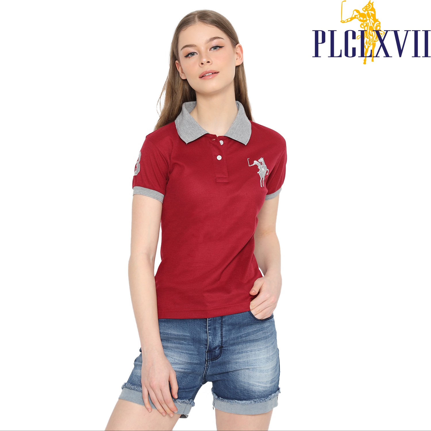 PLCLXVII - Polo Shirt Wanita - Kerah Warna Logo Besar 5102