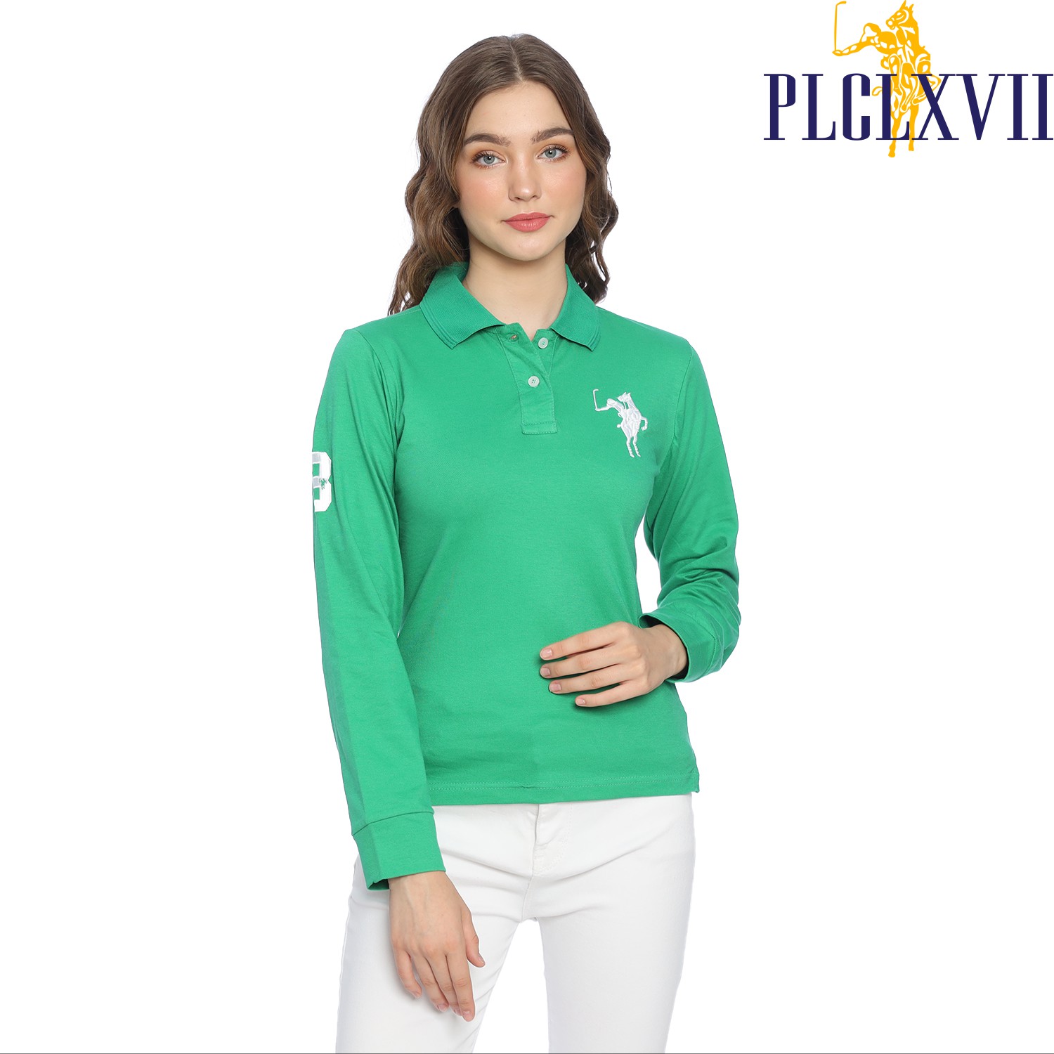 PLCLXVII - Polo Shirt Wanita - Polo Shirt Lengan Panjang Logo Besar 5006 Kaos Polos