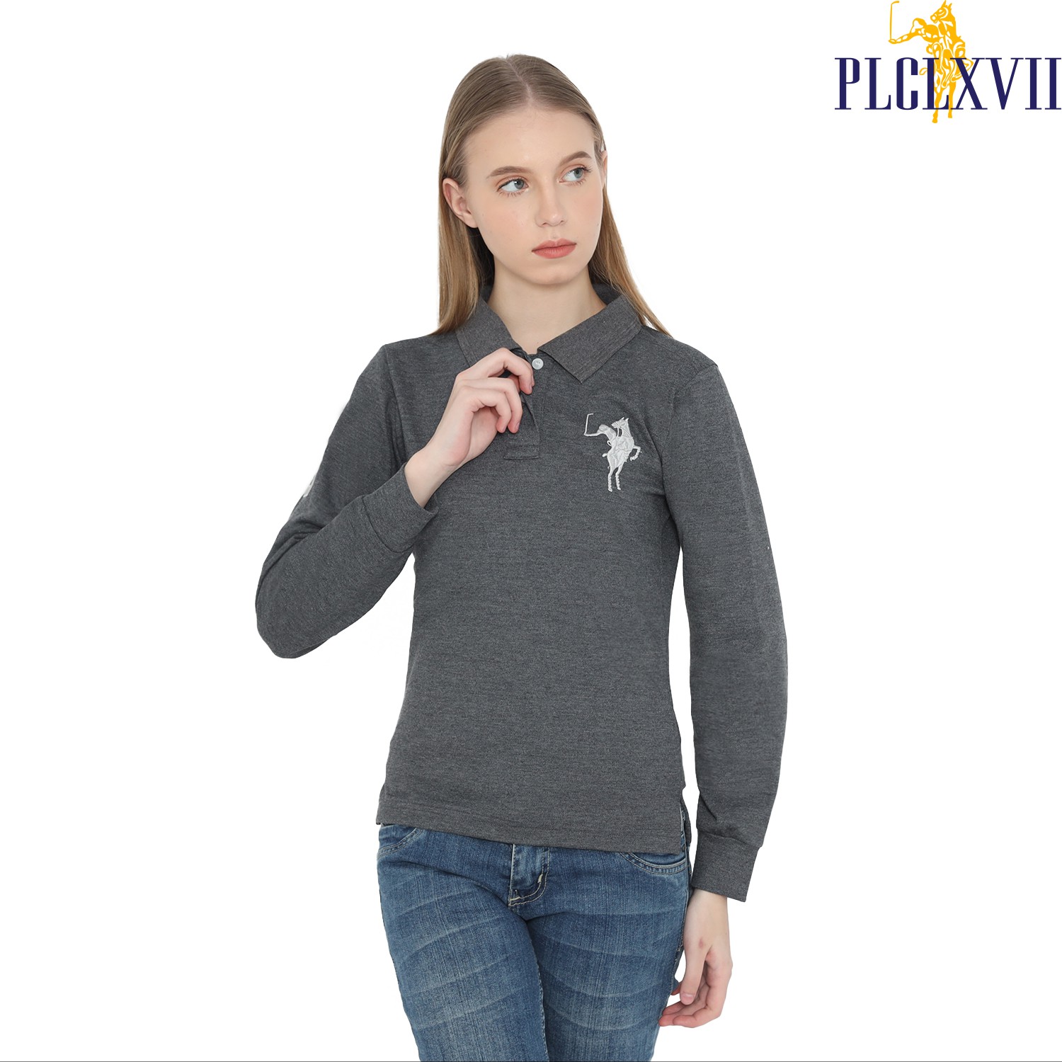 PLCLXVII - Polo Shirt Wanita - Polo Shirt Lengan Panjang Logo Besar 5006 Kaos Polos