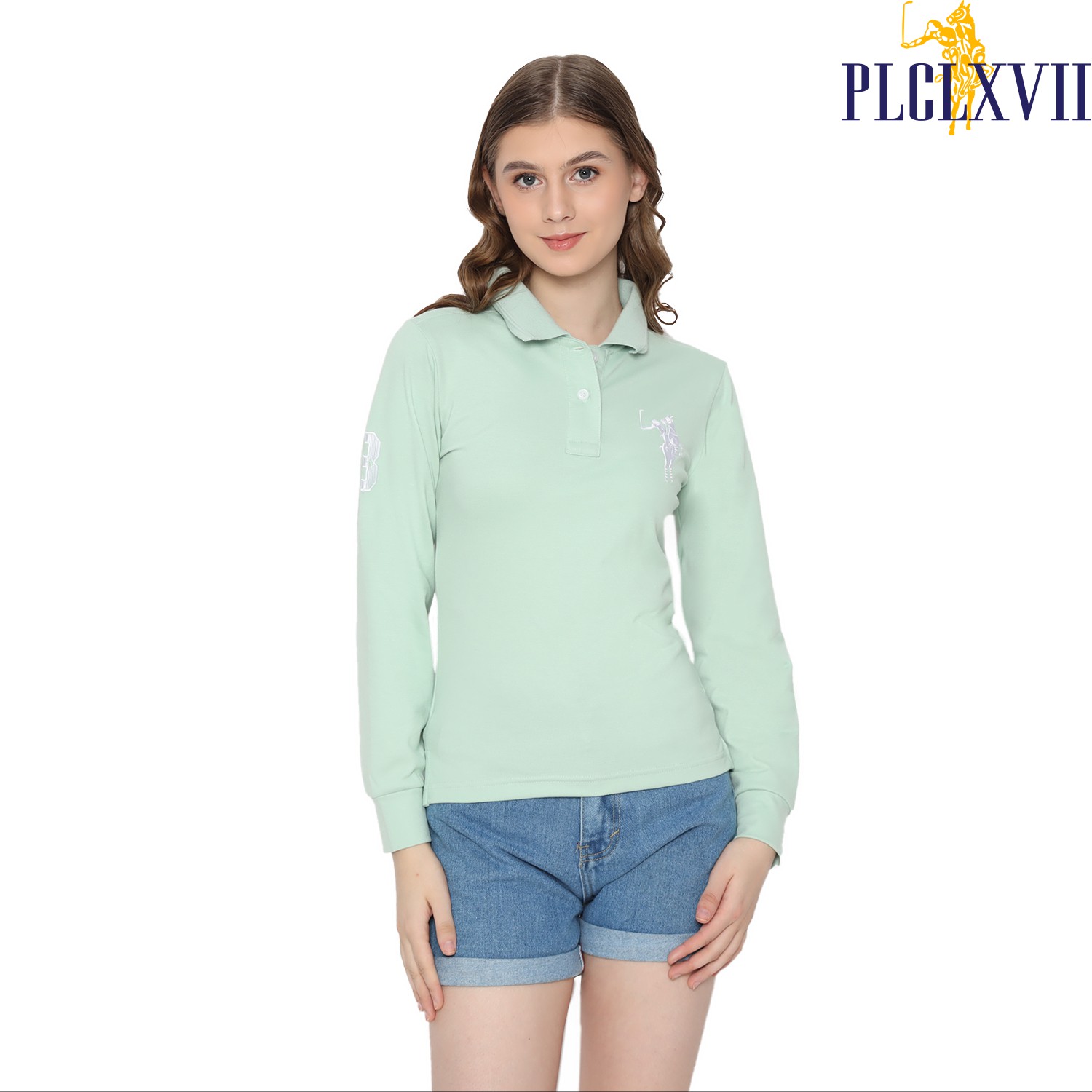 PLCLXVII - Polo Shirt Wanita - Polo Shirt Lengan Panjang Logo Besar 5006 Kaos Polos