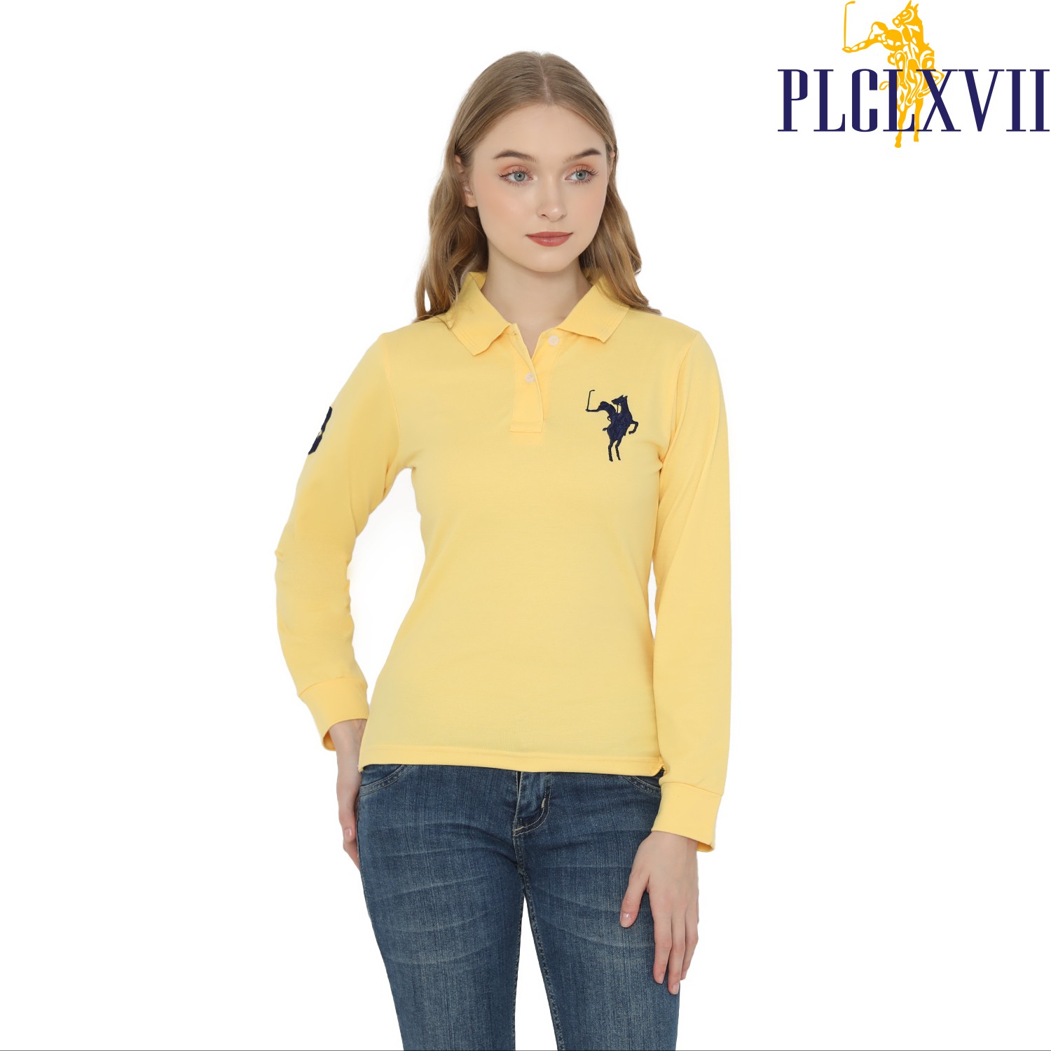 PLCLXVII - Polo Shirt Wanita - Polo Shirt Lengan Panjang Logo Besar 5006 Kaos Polos